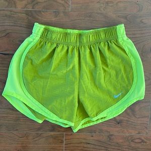 Nike Tempo Dri Fit Green and Yellow Athletic Running Shorts